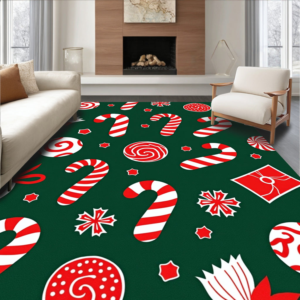 Festive Red White Candy Cane Swirl Rug