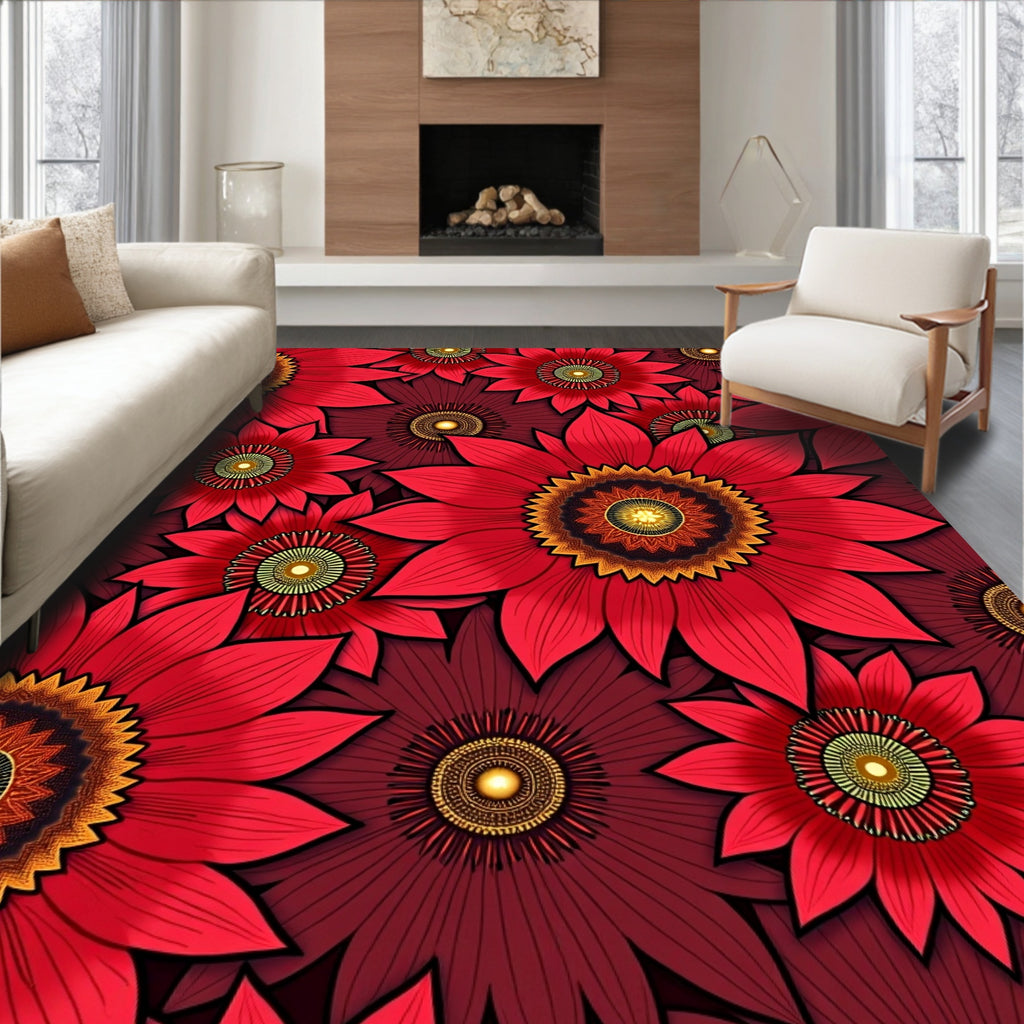 Vibrant Scarlet Floral Medallion Rug