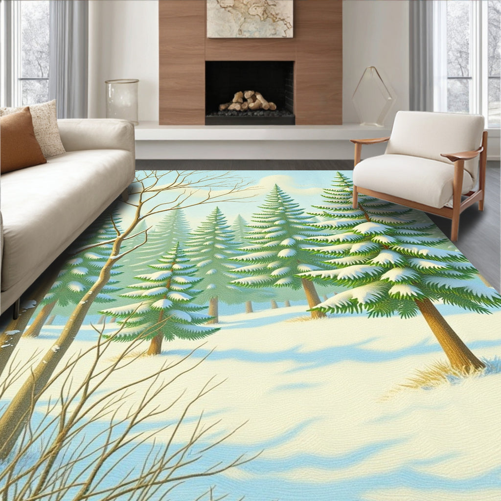 Winter Wonderland Snowy Forest Landscape Rug