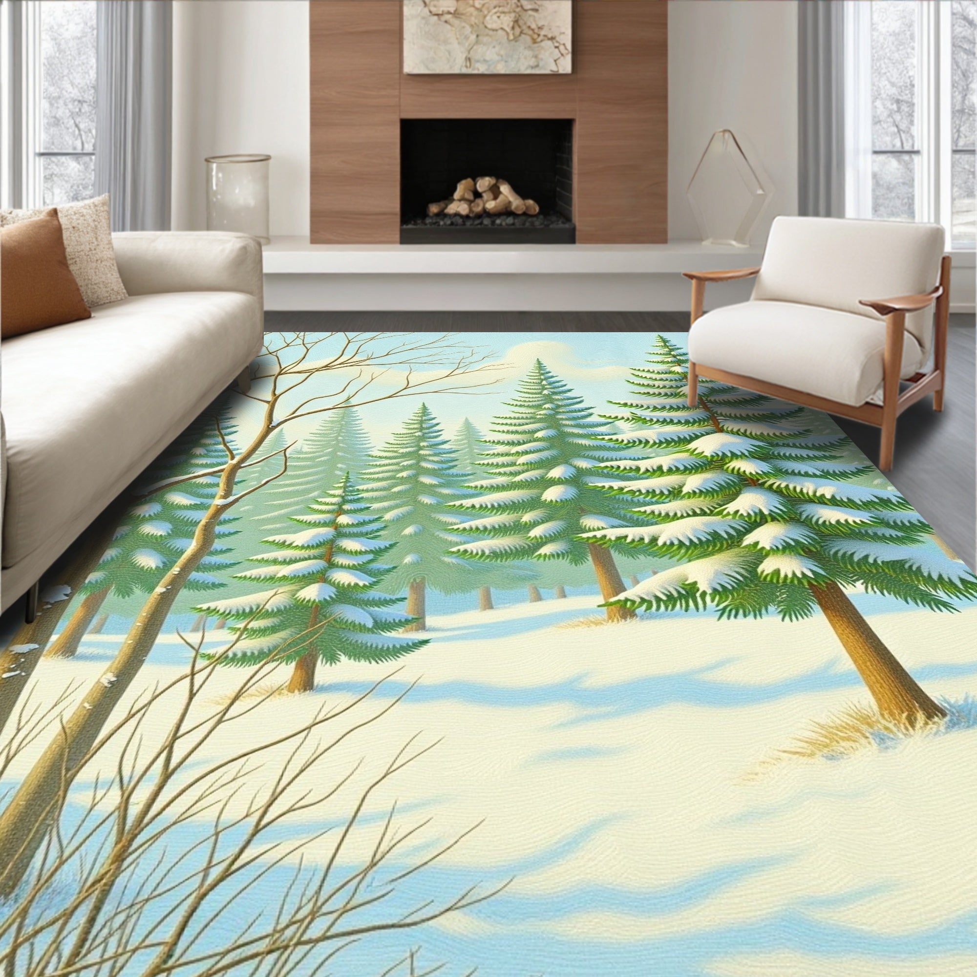 Winter Wonderland Snowy Forest Landscape Rug