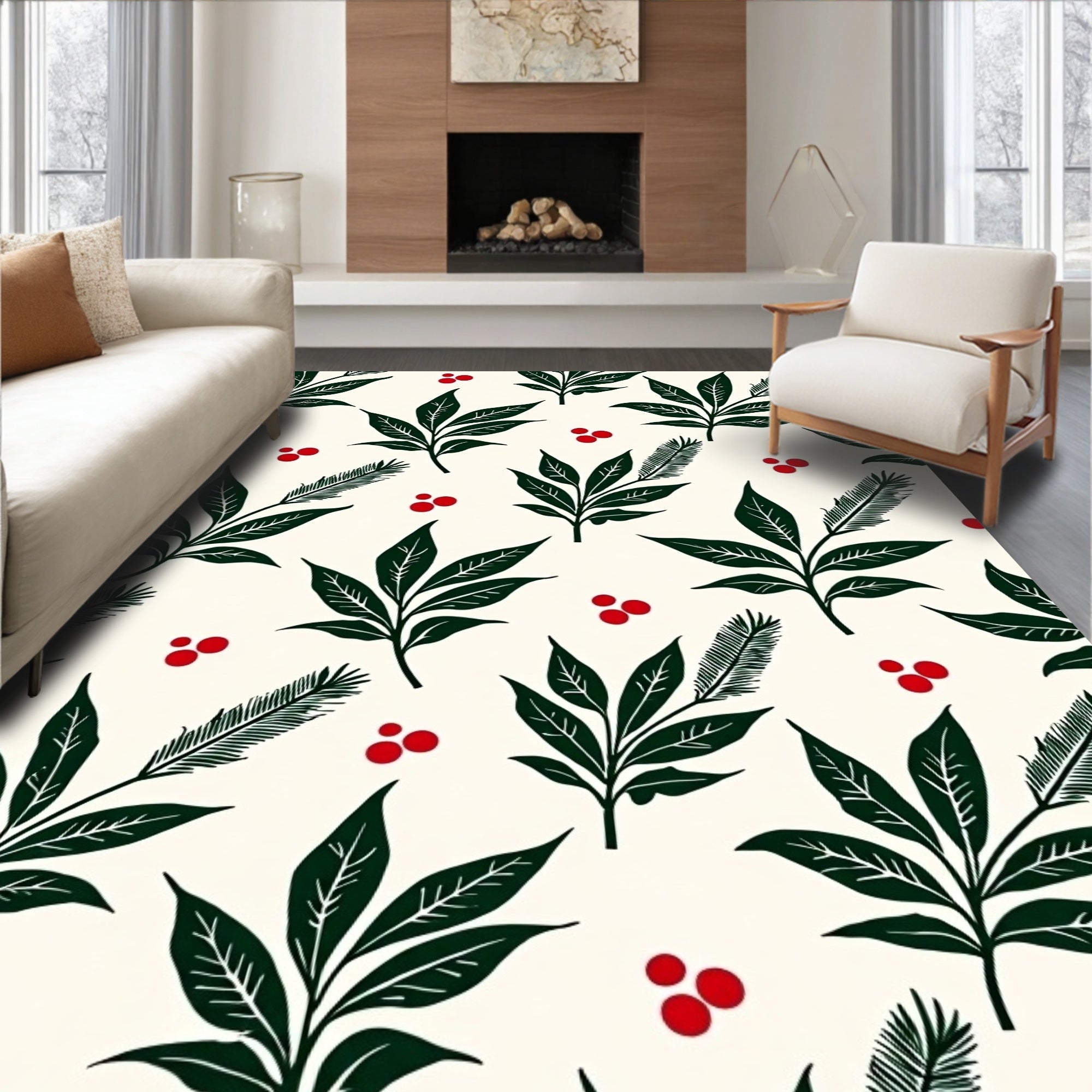 Emerald Green Leaf Berry Cluster Rug