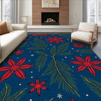 Red Starry Winter Poinsettia Garland Rug