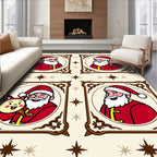 Festive Santa Claus Portraits with Stars Rug