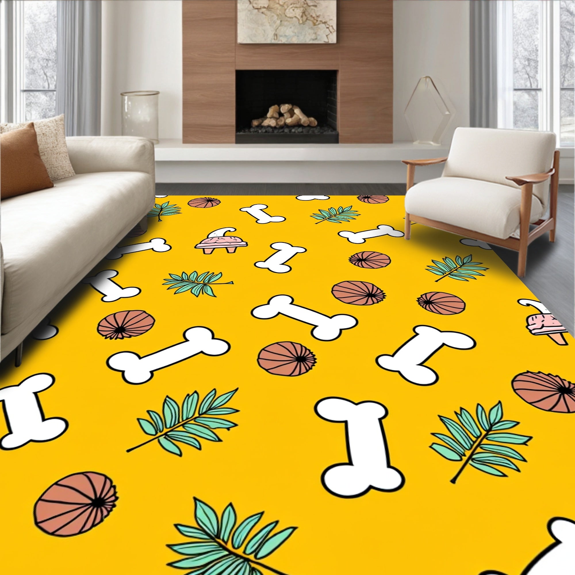 Yellow Dog Bone Fern Ball Medley Rug