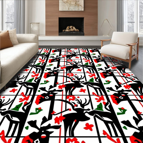 Black White Red Deer Stripe Rug