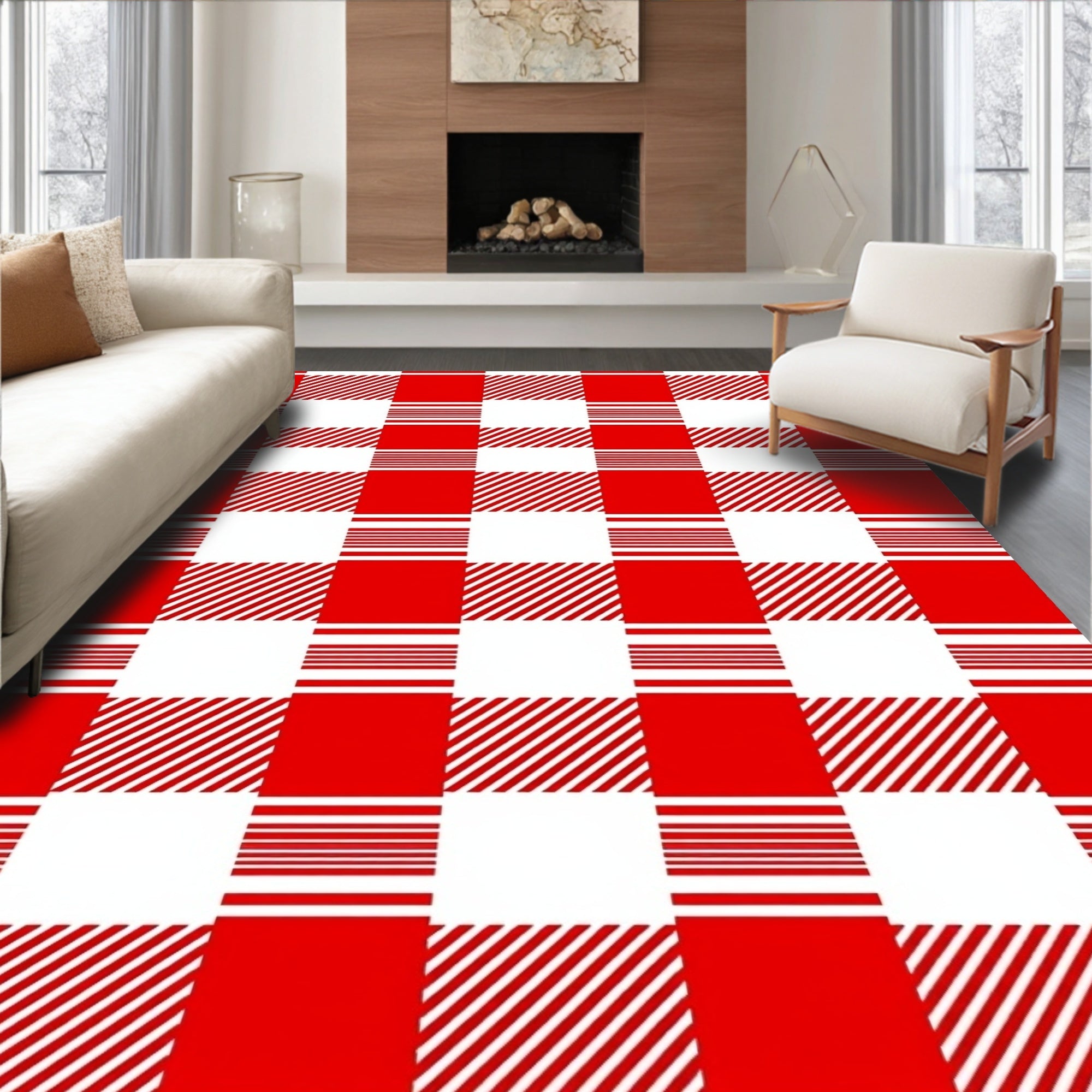 Rustic Red Gingham Plaid Checks Rug