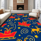 Red Sleigh Gold Reindeer Star Swirl Rug