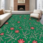Green Red Floral Vine Scatter Rug