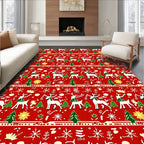 Red White Green Woodland Holiday Repeat Rug
