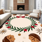 Festive Red Bow Leafy Wreath Accents Rug