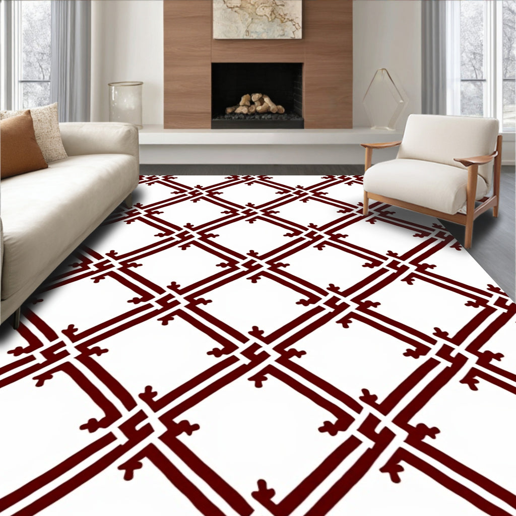 Deep Red Lattice Geometric Rug