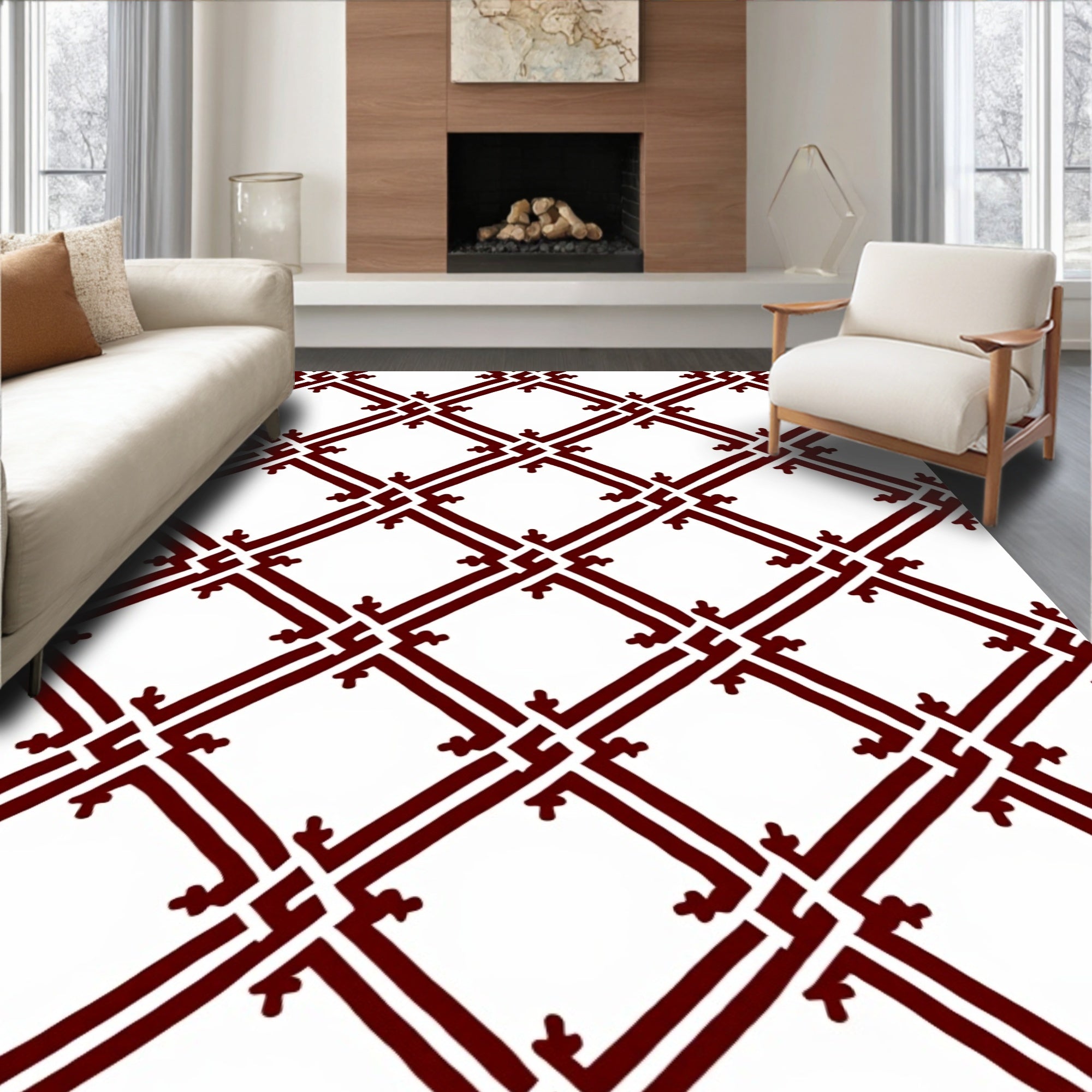 Deep Red Lattice Geometric Rug