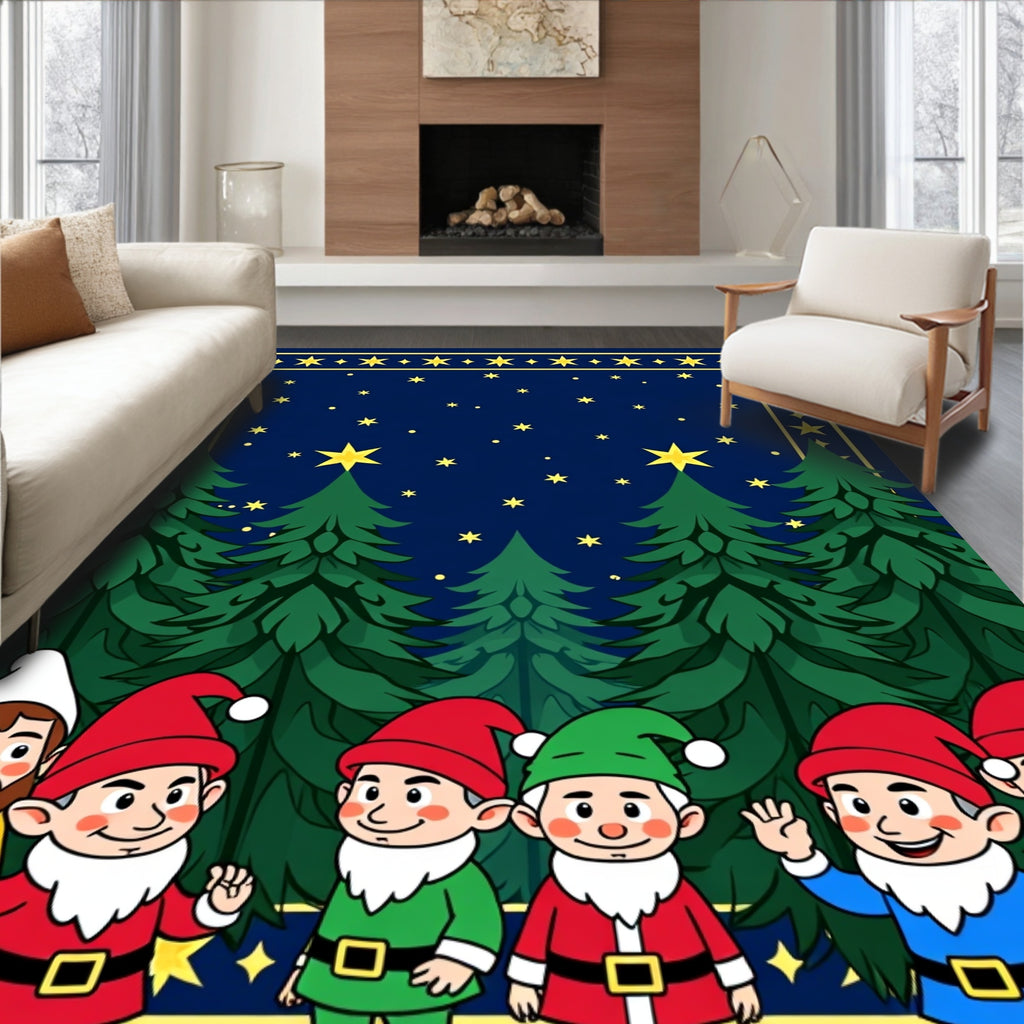 Whimsical Gnome Forest Christmas Night Rug