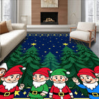 Whimsical Gnome Forest Christmas Night Rug