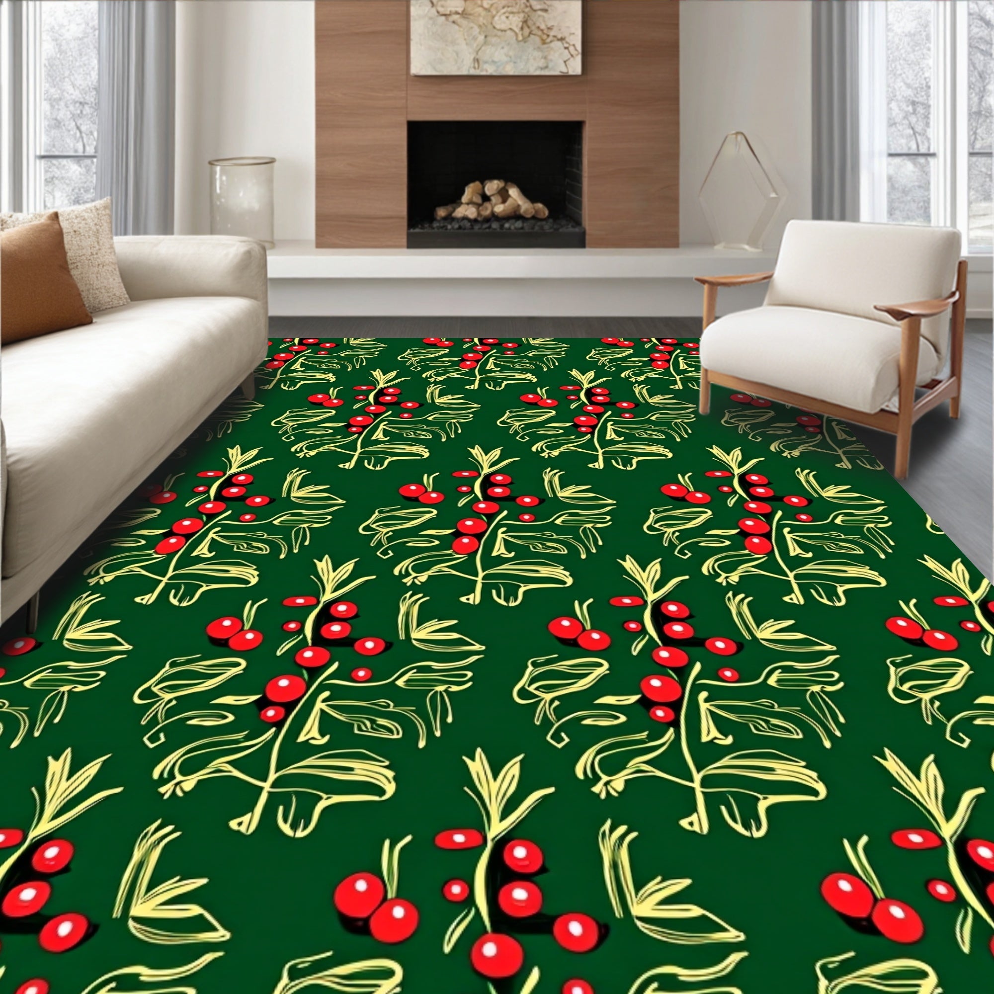 Crimson Berry Branch Forest Repeating Rug