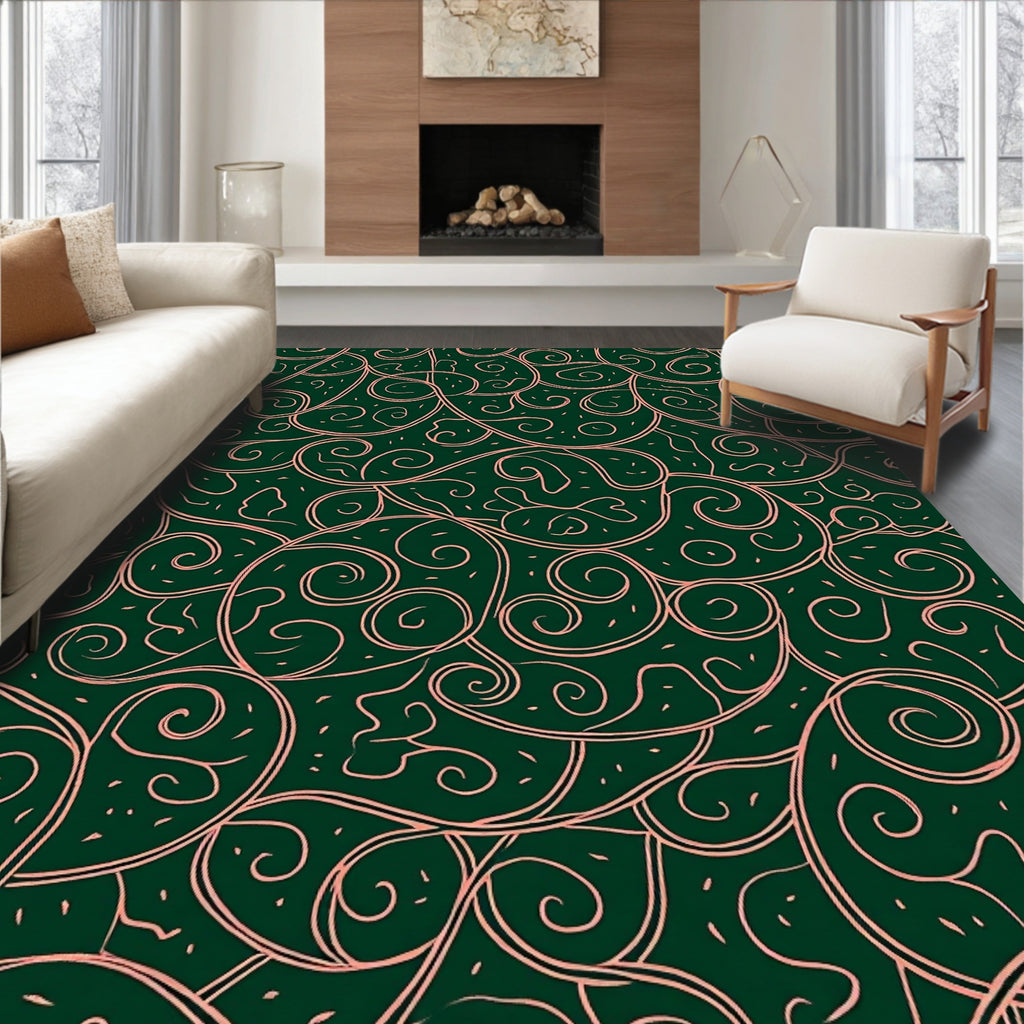 Emerald Green Floral Swirls Rug