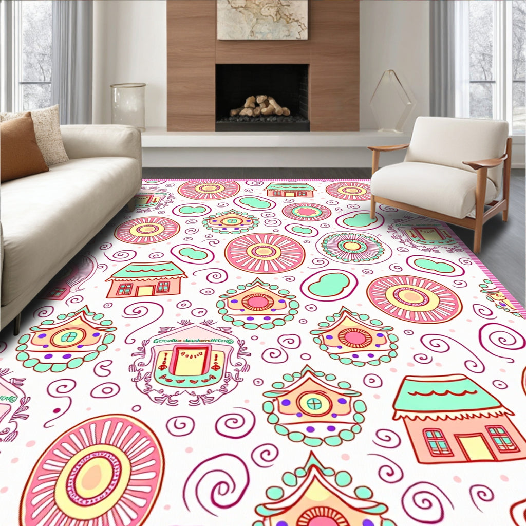Whimsical Pink Coral House Blossom Rug