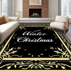 Golden Filigree Black Floral Border Rug