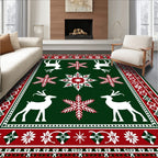 Winter Red Snowflake Deer Garland Rug