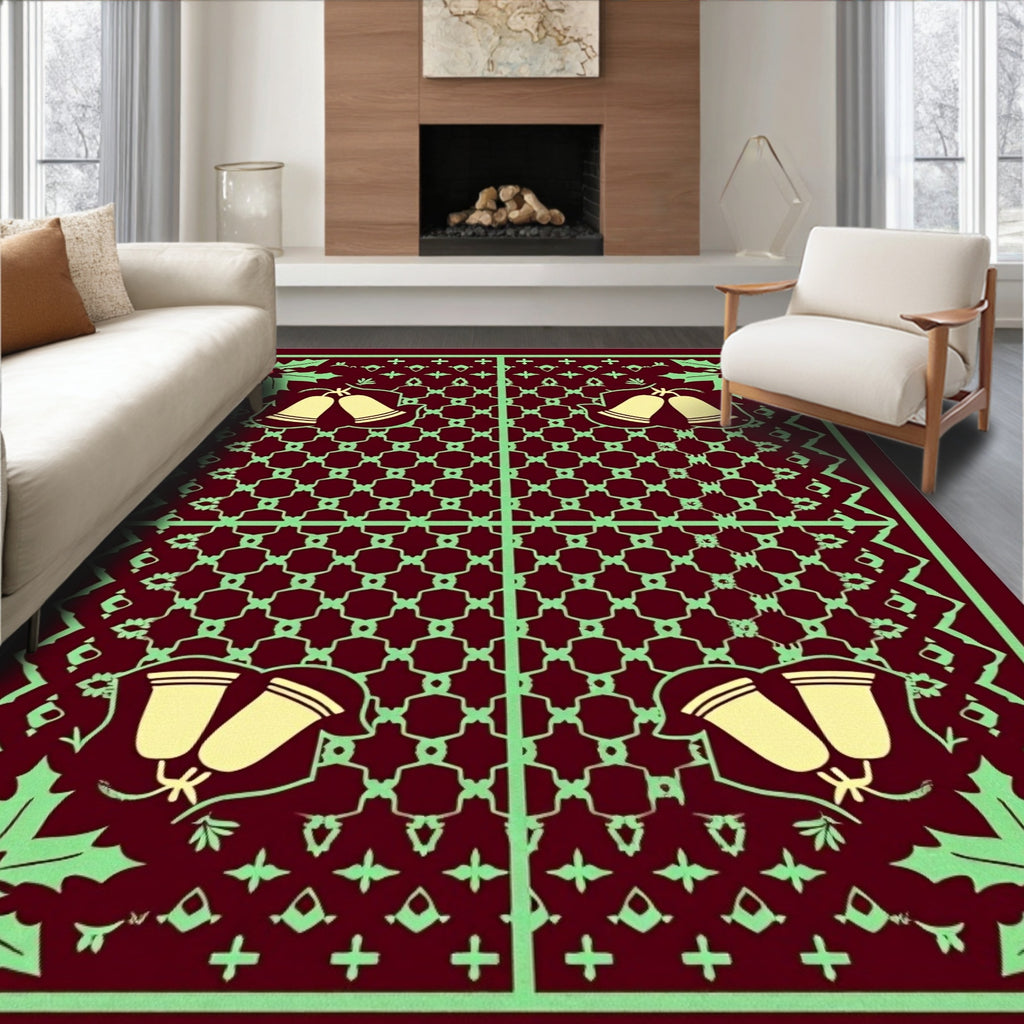 Burgundy Festive Bells Holly Rug