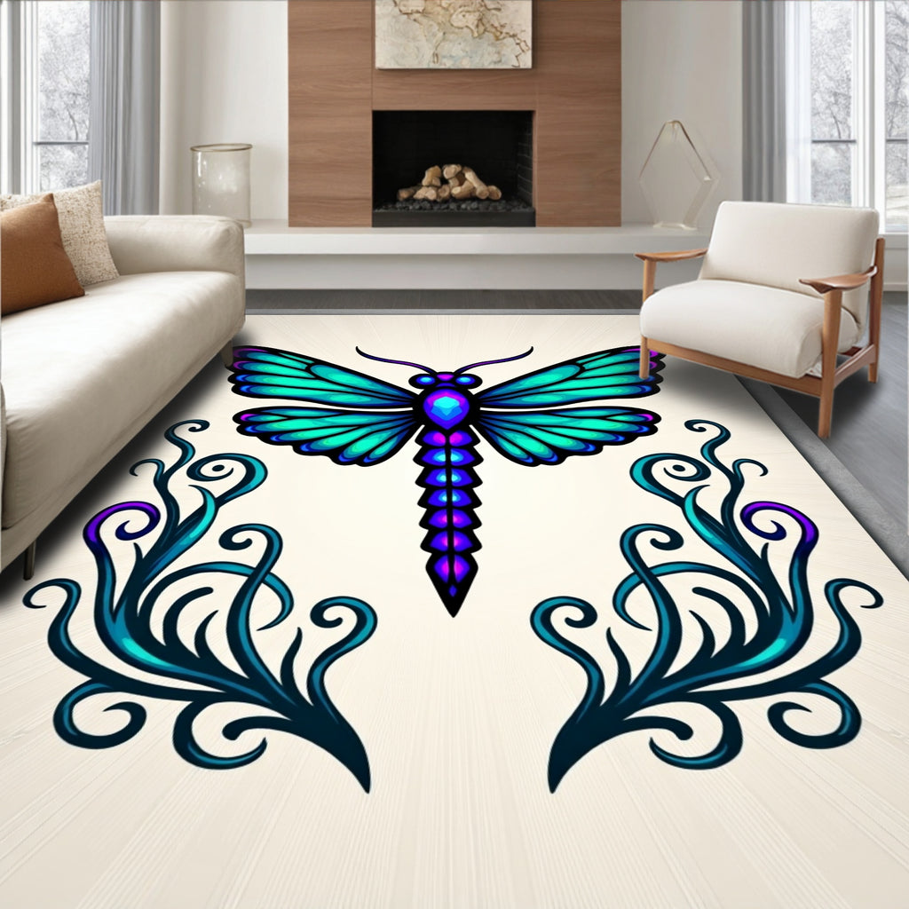 Iridescent Teal Blue Dragonfly Art Rug