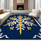 Dark Blue Golden Snowflake Medallion Rug