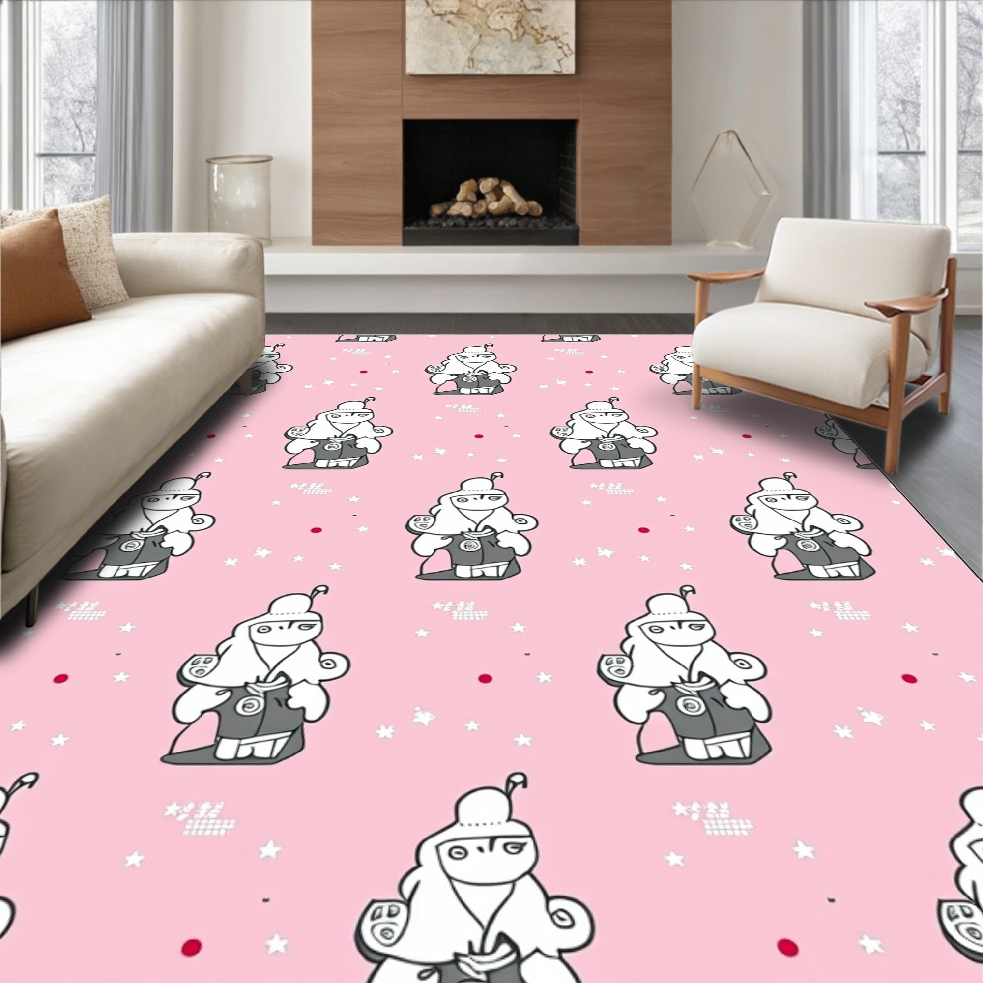 Pink Character Star Clusters Rug