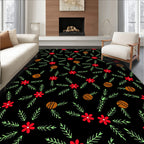 Red Flower Sprigs Round Ornament Rug
