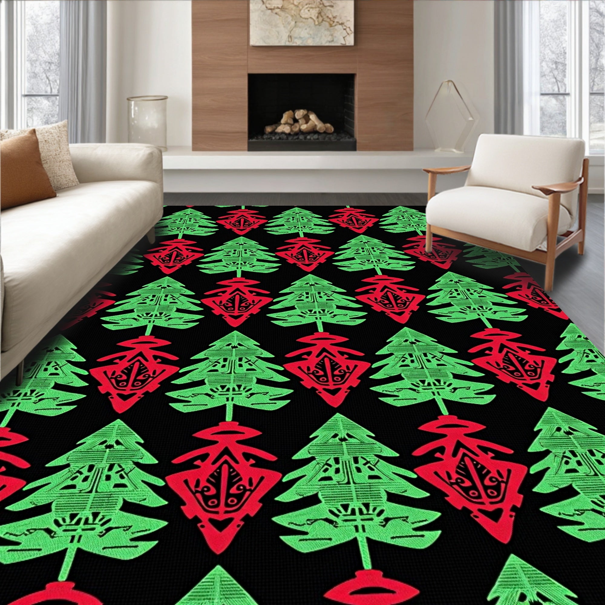 Retro Christmas Tree Repeating Pattern Rug