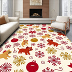 Whimsical Red Gold Dog Snowflake Ornaments Rug