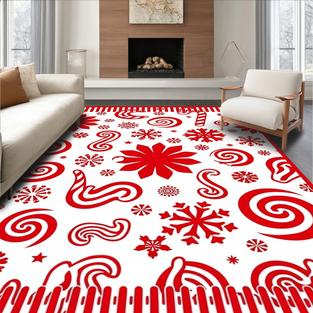 Bold Red Christmas Candy Snowflakes Rug