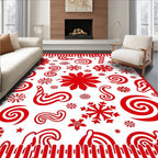 Bold Red Christmas Candy Snowflakes Rug