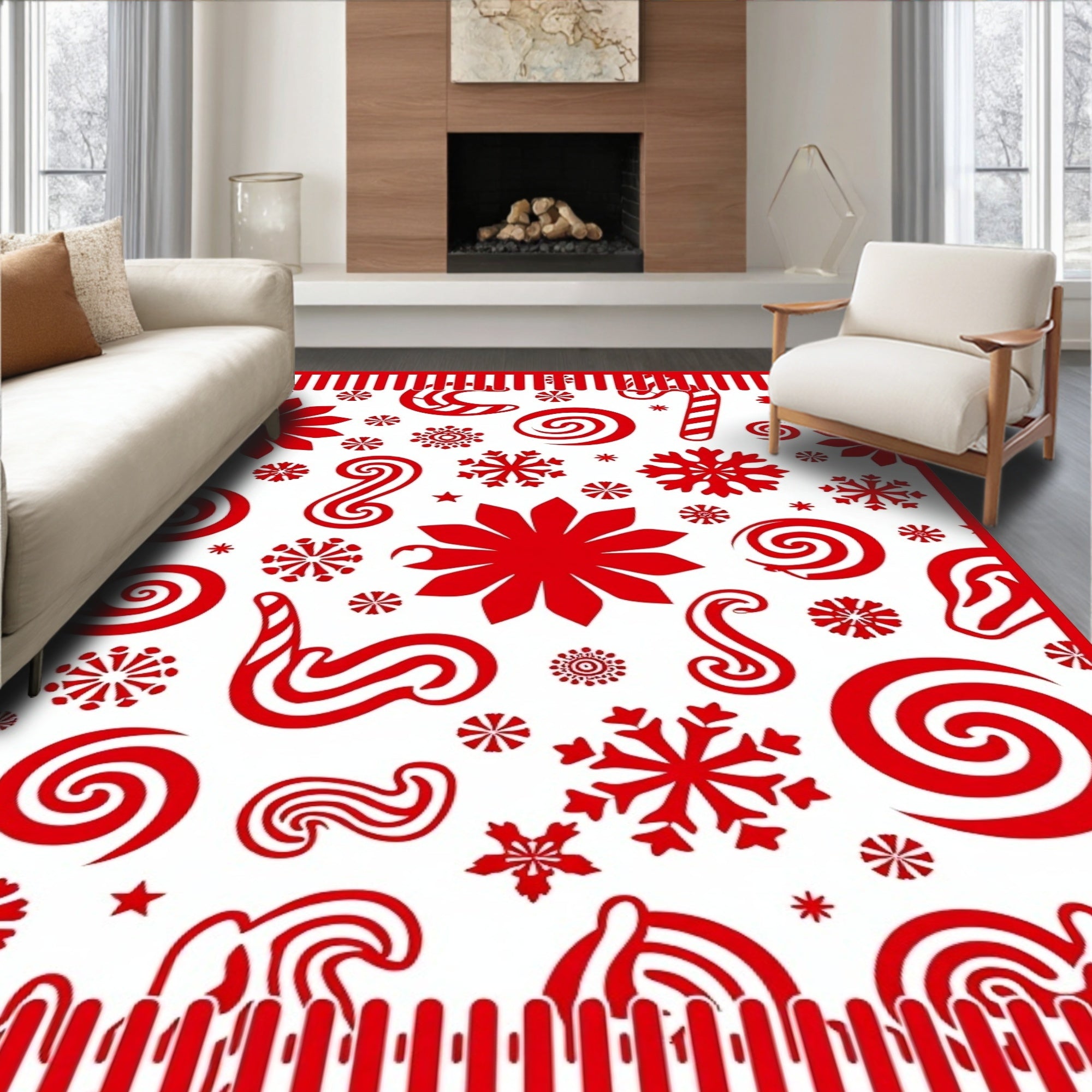 Bold Red Christmas Candy Snowflakes Rug