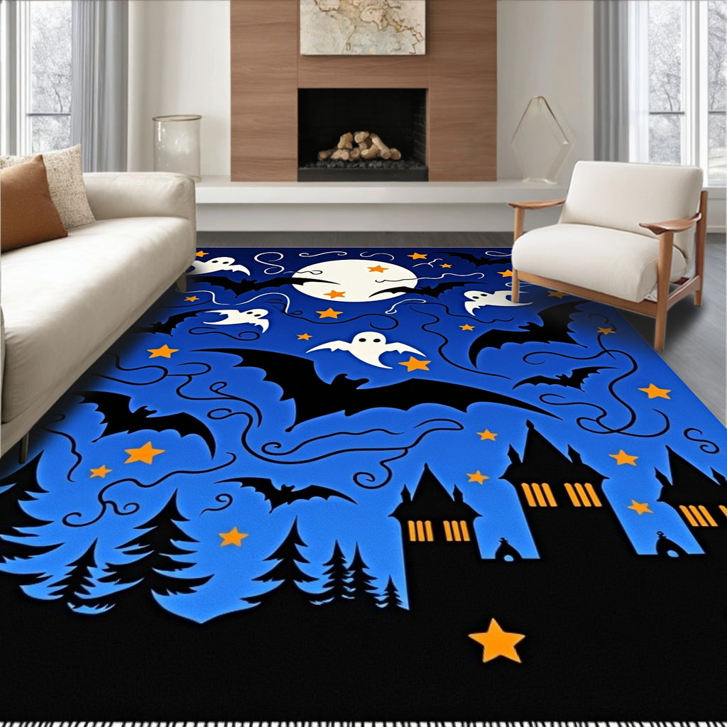 Spooky Night Bats Ghosts Moon Castle Rug