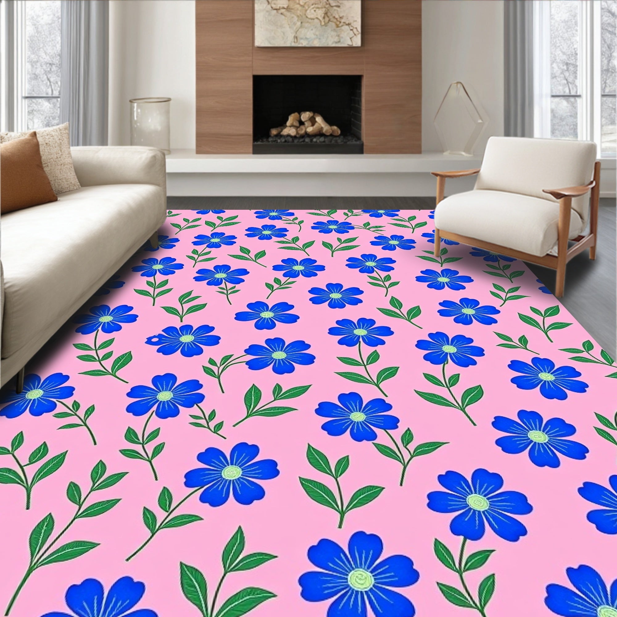 Blue Floral Meadow Rug