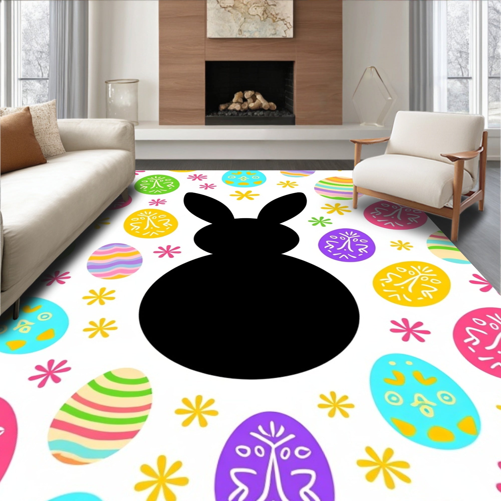 Easter Bunny Egg Garden Print Rug