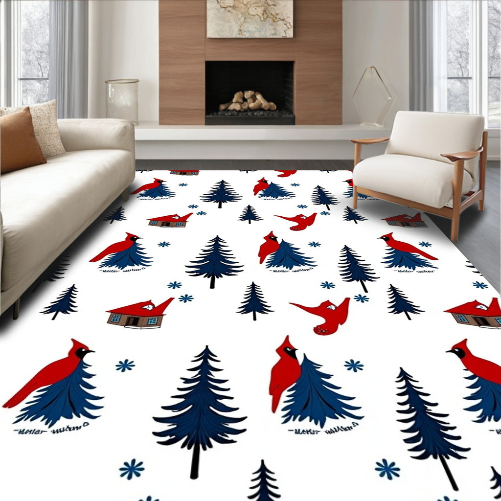 Winter Cardinal Woodland Scene Rug