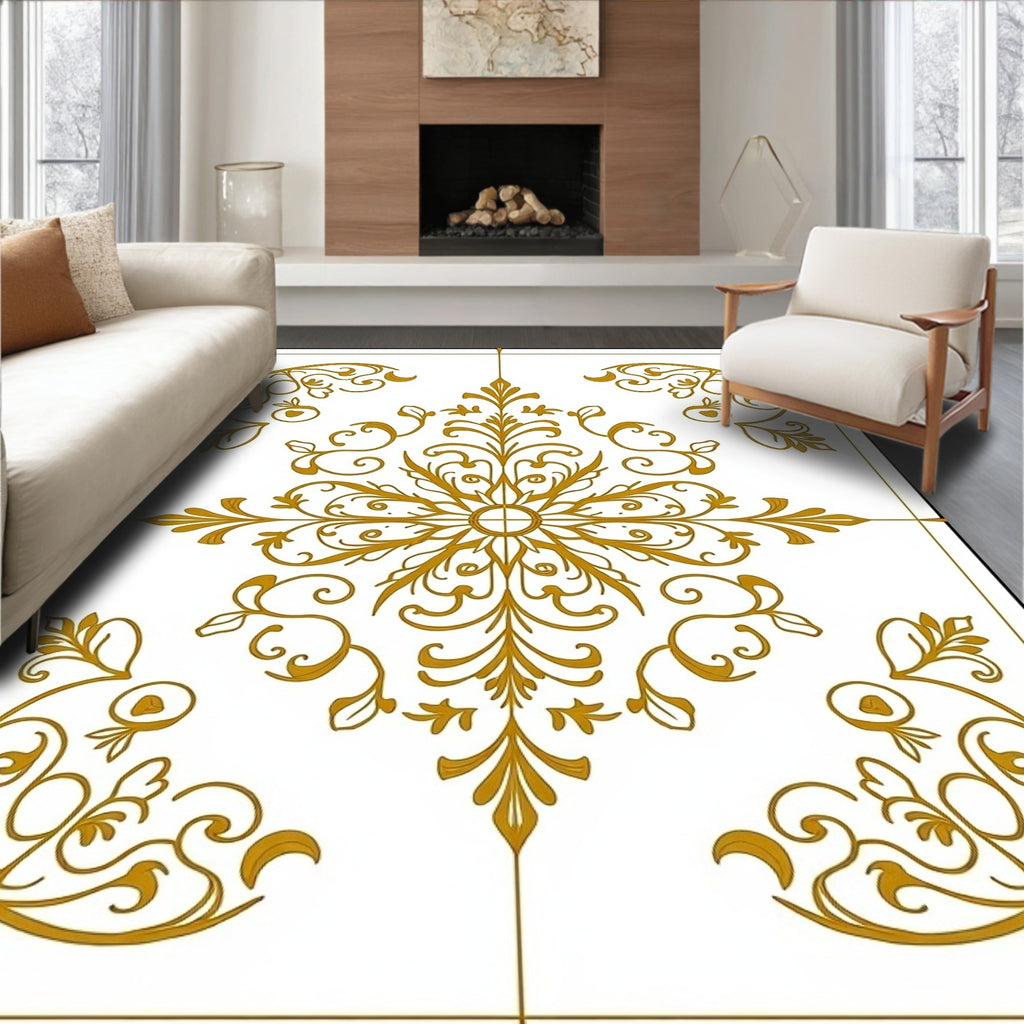 Golden Baroque Floral Medallion Rug