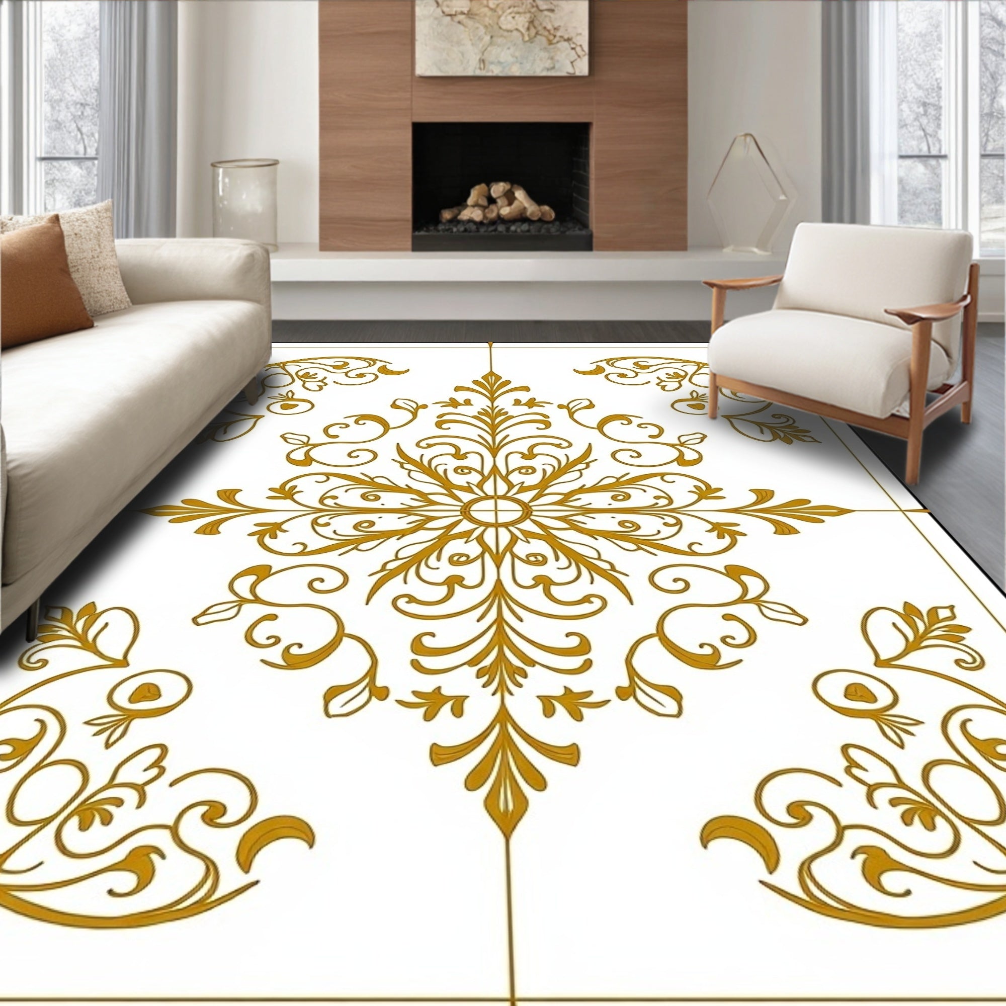 Golden Baroque Floral Medallion Rug