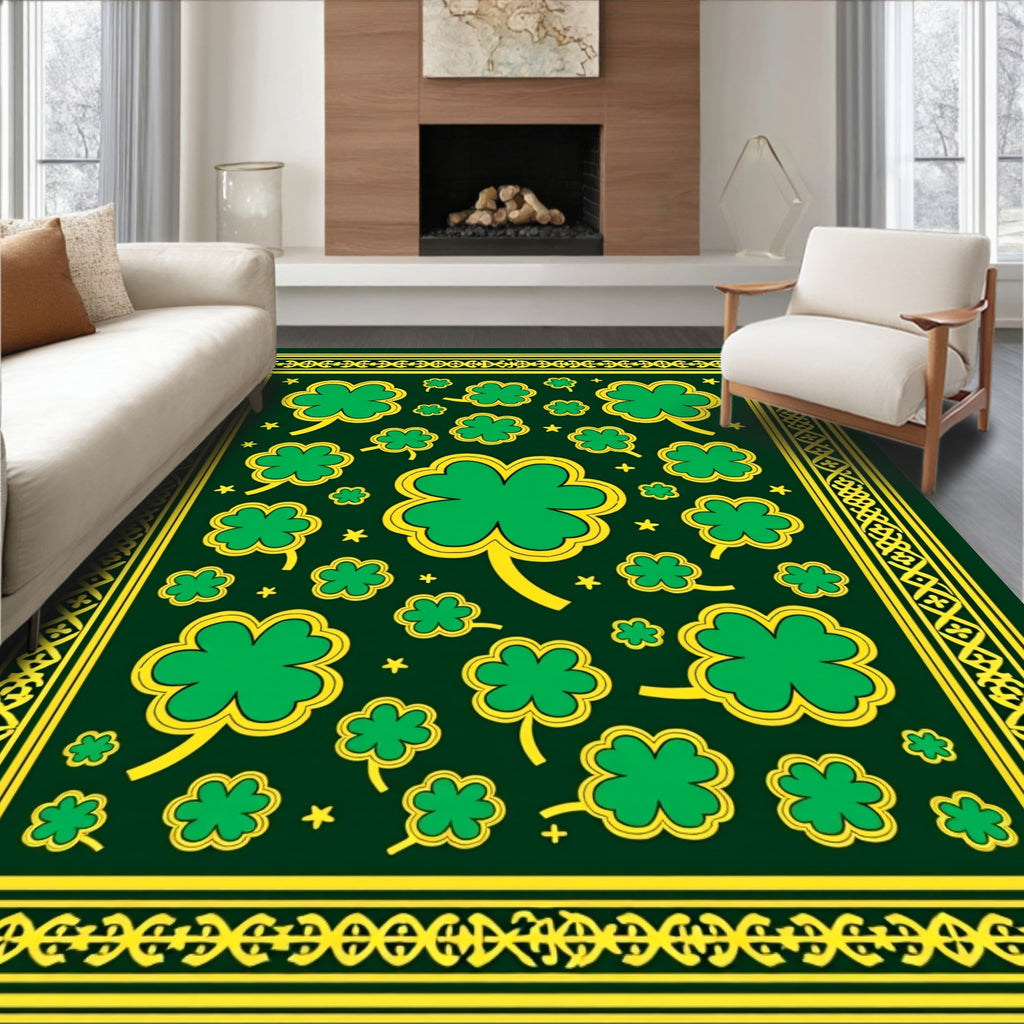 Emerald Green Clover Scatter Border Rug