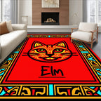 Crimson Cat Bordered With Intricate Lines Rug