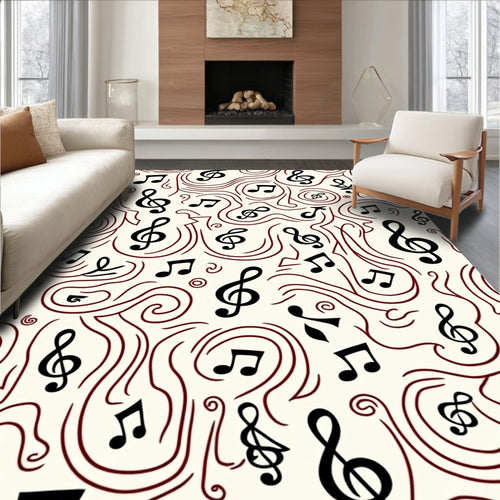 Black Treble Clef Musical Notes Rug