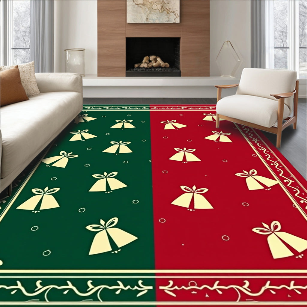 Festive Red Green Bell Scatter Rug