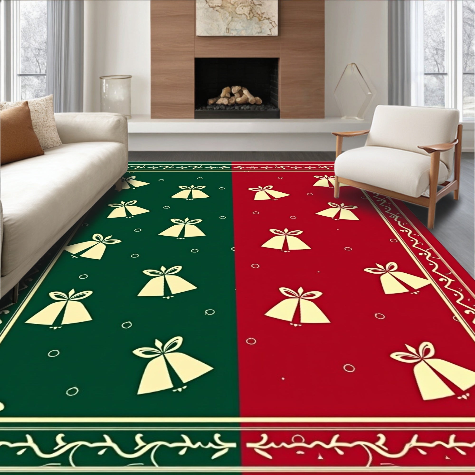 Festive Red Green Bell Scatter Rug