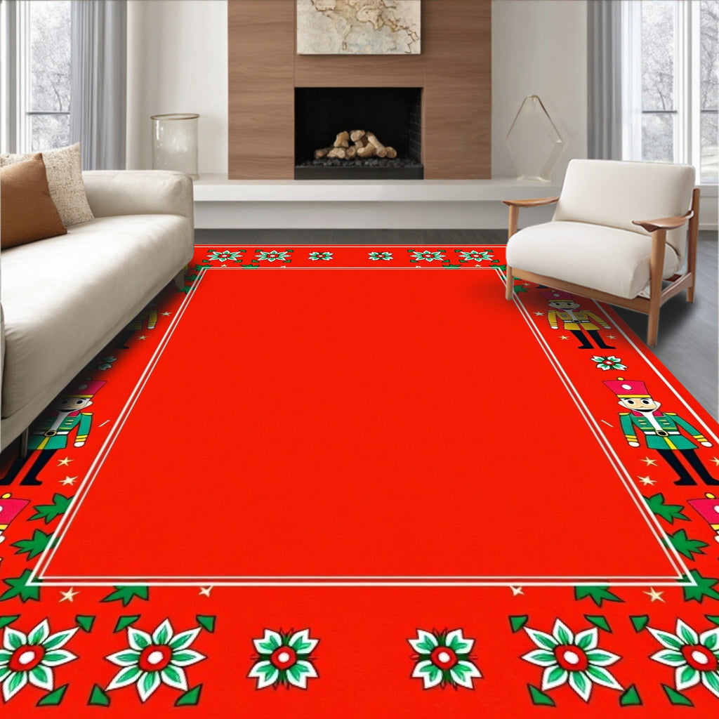 Jolly Red Nutcracker Christmas Border Rug