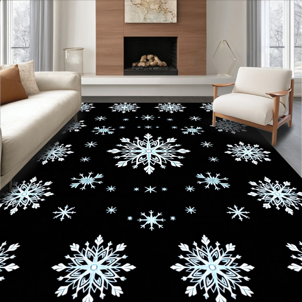 Ice Blue Snowflake Scatter Art Rug