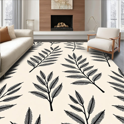 Black Fern Branch Cream Background Rug