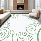 Sage Green Swirl Line Art Rug