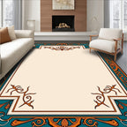 Vintage Teal Orange Floral Frame Rug