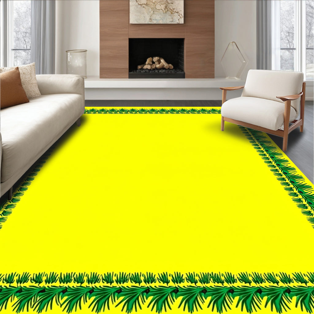 Bright Yellow Green Branch Botanical Border Rug